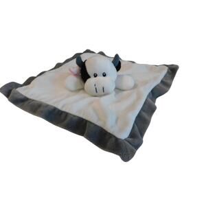 Baberoo Black White Cow Lovey Security Blanket Plush Grey Trim